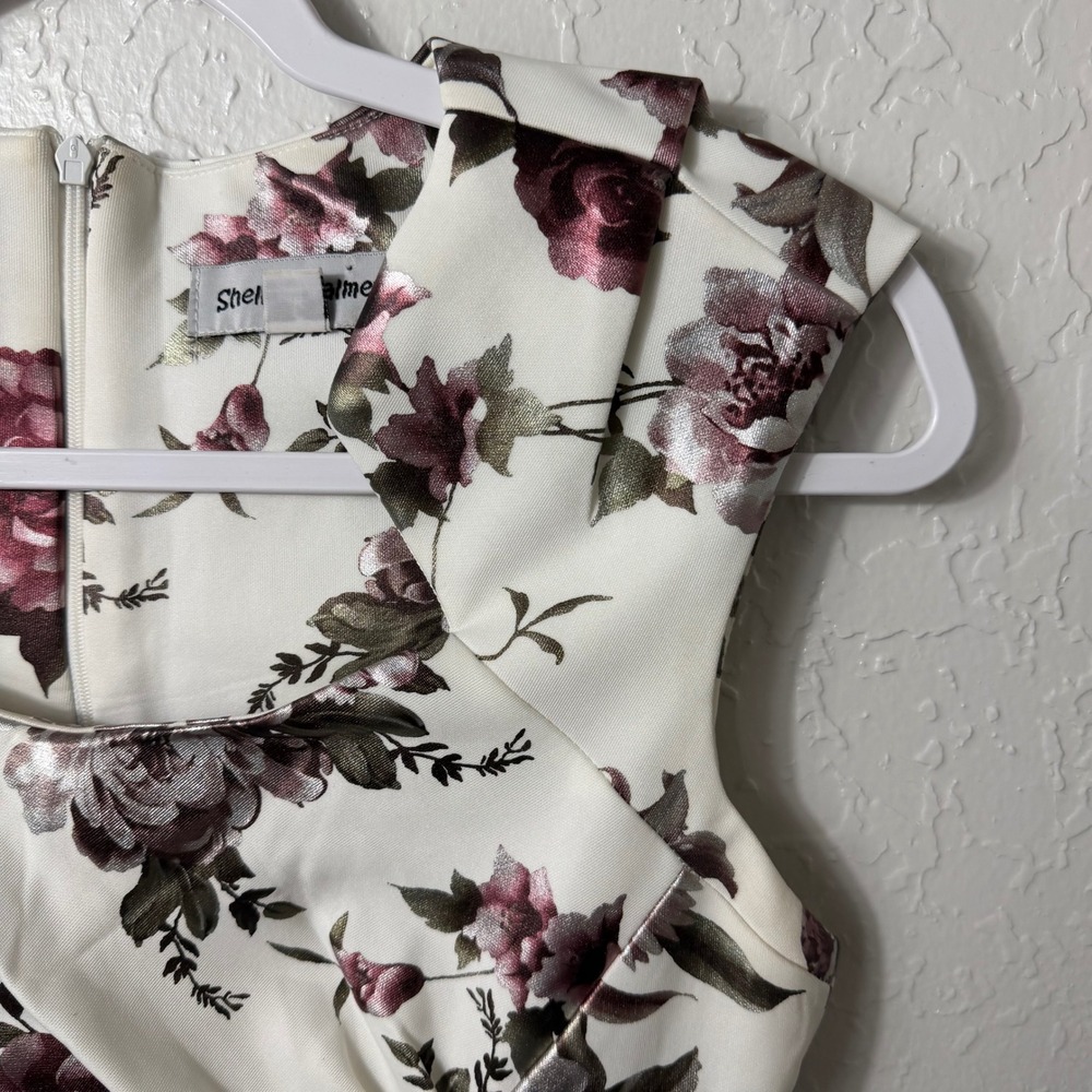 Shelby & Palmer Womens Floral Sheath Dress Ivory Burgundy Metallic Size 6 - Picture 3 of 14
